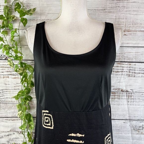 Molly Malloy Dress size 8 Petite Black Tan Fish Aztec Midi Artsy Teacher School - Picture 7 of 16